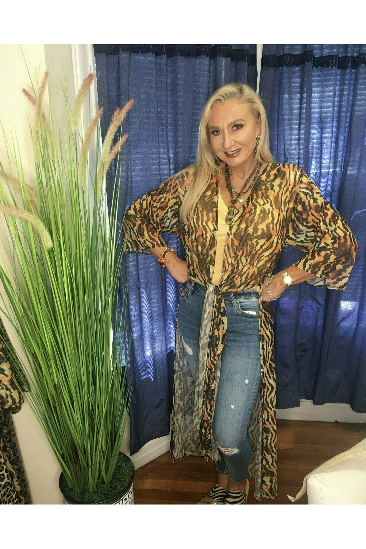 L And B Tiger Stripe Sheer Kimono-Cardigans & Kimonos-L And B-Deja Nu Boutique, Women's Fashion Boutique in Lampasas, Texas