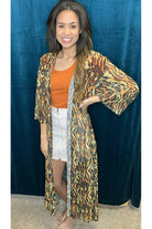 L And B Tiger Stripe Sheer Kimono-Cardigans & Kimonos-L And B-Deja Nu Boutique, Women's Fashion Boutique in Lampasas, Texas