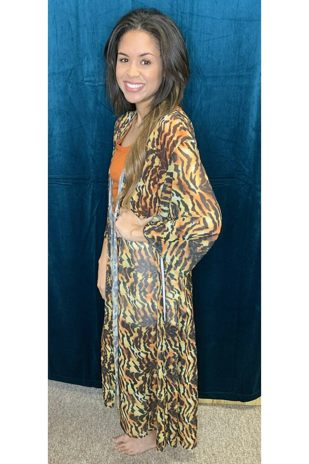 L And B Tiger Stripe Sheer Kimono-Cardigans & Kimonos-L And B-Deja Nu Boutique, Women's Fashion Boutique in Lampasas, Texas