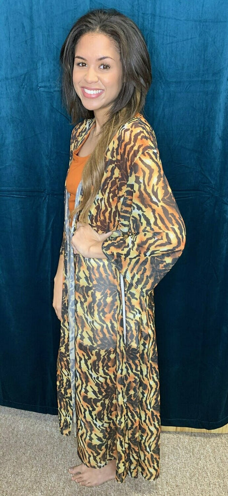 L And B Tiger Stripe Sheer Kimono-Cardigans & Kimonos-L And B-Deja Nu Boutique, Women's Fashion Boutique in Lampasas, Texas