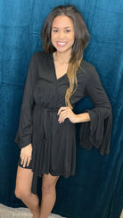 L And B Black Bell Sleeve Romper-Rompers & Jumpsuits-L And B-Deja Nu Boutique, Women's Fashion Boutique in Lampasas, Texas