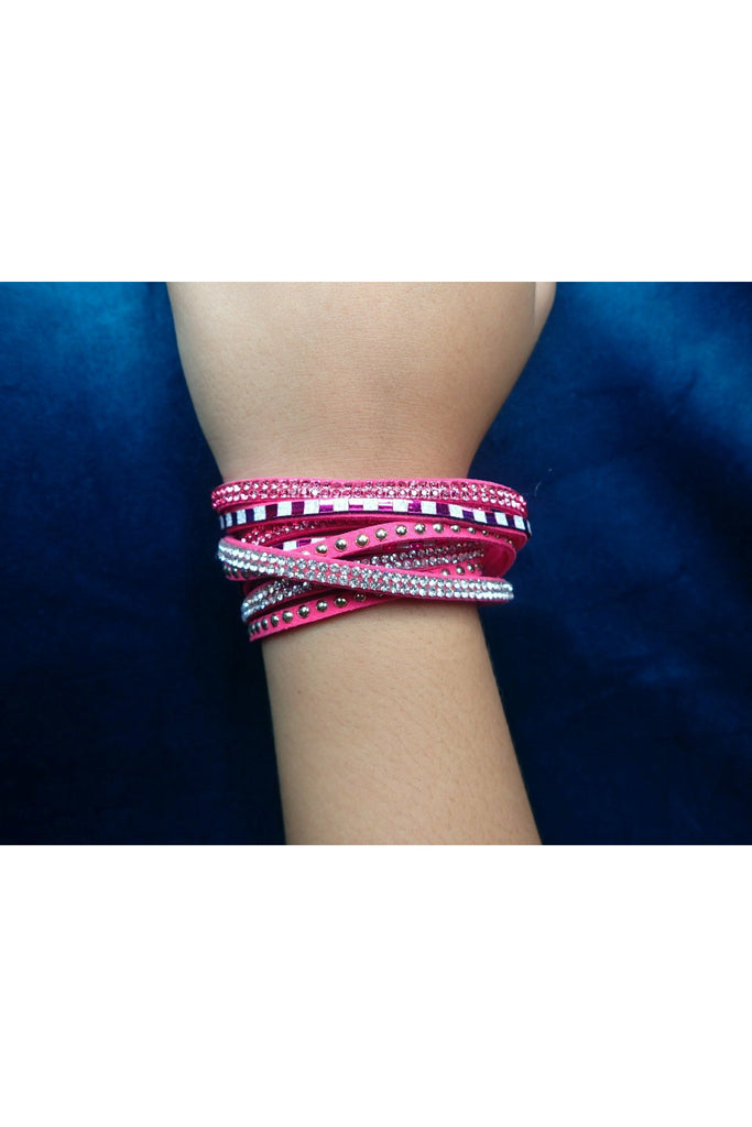 Pink Rhinestone Wrap Bracelet-Bracelets-Deja Nu Tx-Deja Nu Boutique, Women's Fashion Boutique in Lampasas, Texas