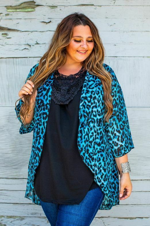 L And B Blue Leopard Short Kimono-Cardigans & Kimonos-L And B-Deja Nu Boutique, Women's Fashion Boutique in Lampasas, Texas