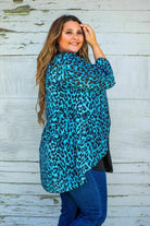 L And B Blue Leopard Short Kimono-Cardigans & Kimonos-L And B-Deja Nu Boutique, Women's Fashion Boutique in Lampasas, Texas