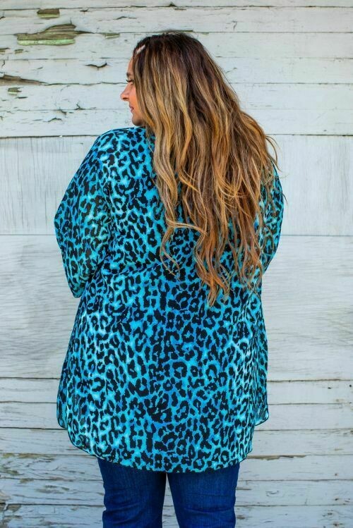 L And B Blue Leopard Short Kimono-Cardigans & Kimonos-L And B-Deja Nu Boutique, Women's Fashion Boutique in Lampasas, Texas