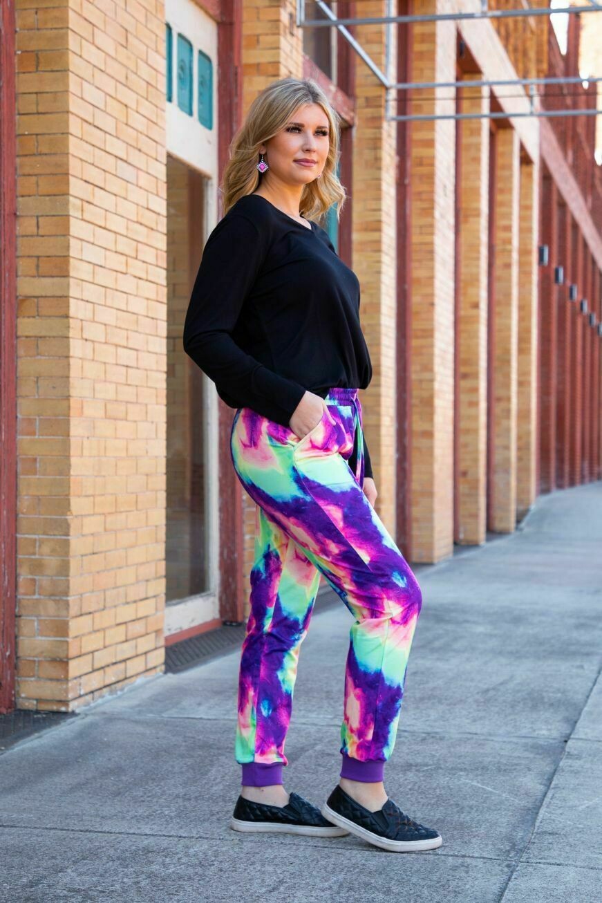 L And B Tie Dye Jogger Bright Colors-Joggers-L And B-Deja Nu Boutique, Women's Fashion Boutique in Lampasas, Texas