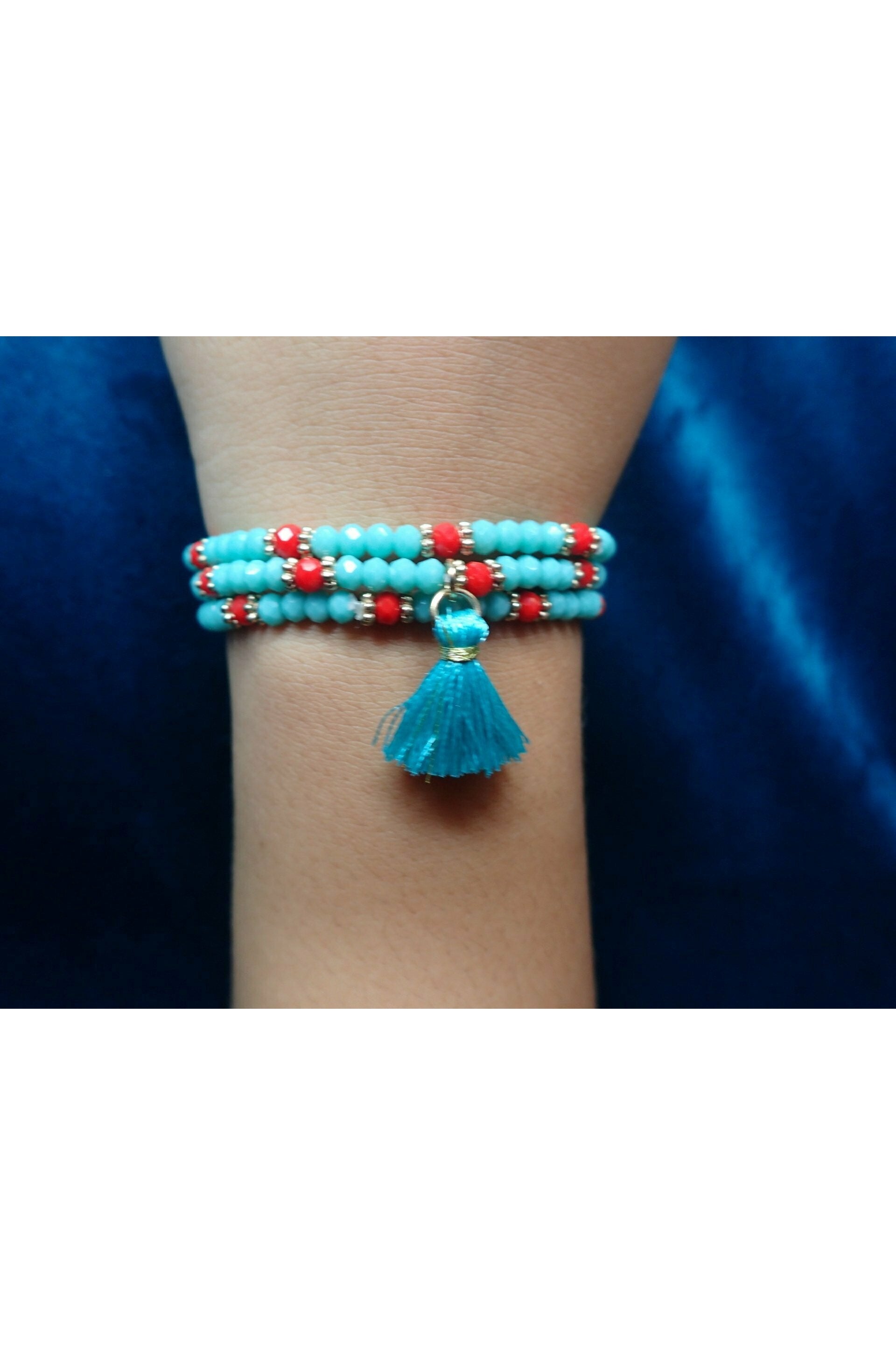 Three Strand Turquoise & Red Tassel Bracelet-Bracelets-Deja Nu Tx-Deja Nu Boutique, Women's Fashion Boutique in Lampasas, Texas