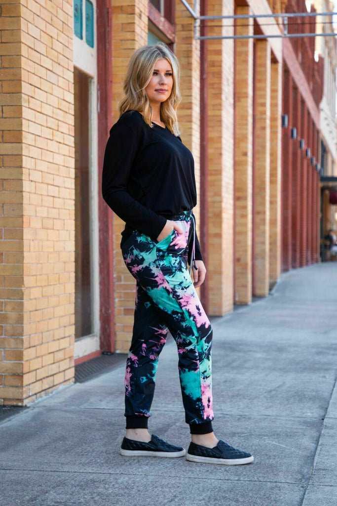 L And B Black Tie Dye Jogger-Joggers-L And B-Deja Nu Boutique, Women's Fashion Boutique in Lampasas, Texas