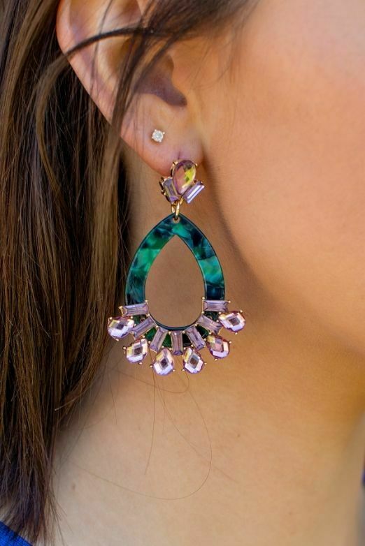 L And B Jade Resin Earrings With Rhinestones-Earrings-L And B-Deja Nu Boutique, Women's Fashion Boutique in Lampasas, Texas