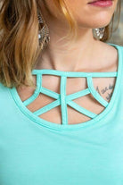 L And B Mint Caged Neck Tunic Top-Tunics-L And B-Deja Nu Boutique, Women's Fashion Boutique in Lampasas, Texas