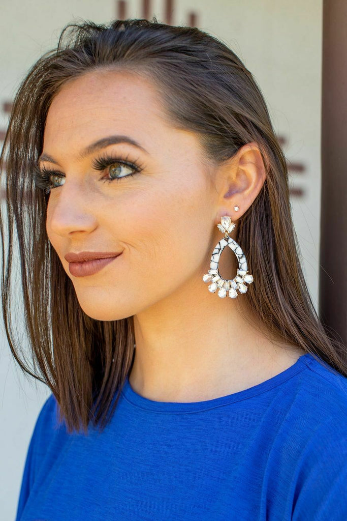 Marble Resin Earrings With Rhinestones-Earrings-L and B-Deja Nu Boutique, Women's Fashion Boutique in Lampasas, Texas