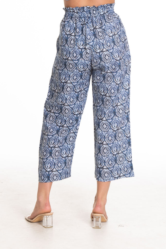 APNY Paper Bag Crop Batik Linen Pant In Navy-Pants-APNY-Deja Nu Boutique, Women's Fashion Boutique in Lampasas, Texas