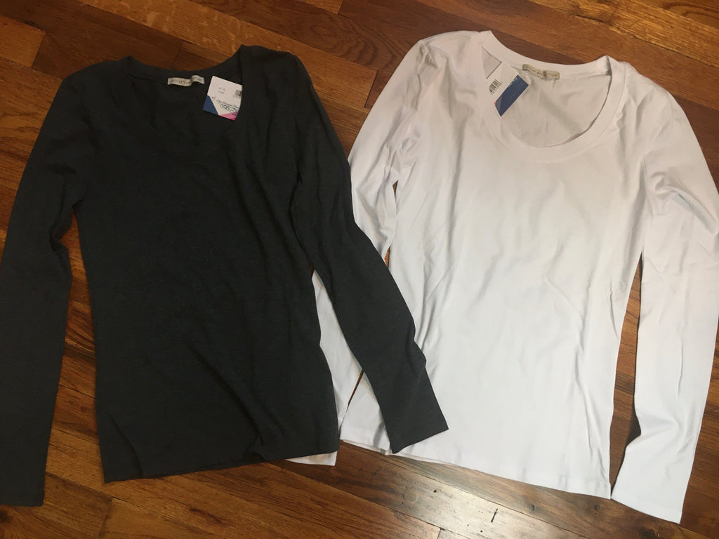 Active Basic Long Sleeve Basic T-Shirt Charcoal And White-Long Sleeves-Active Basic-Deja Nu Boutique, Women's Fashion Boutique in Lampasas, Texas
