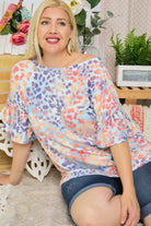 Adora Blue Leopard Boat Neck Top With Ruffle Sleeve -Plus-Curvy/Plus Tops-Adora-Deja Nu Boutique, Women's Fashion Boutique in Lampasas, Texas