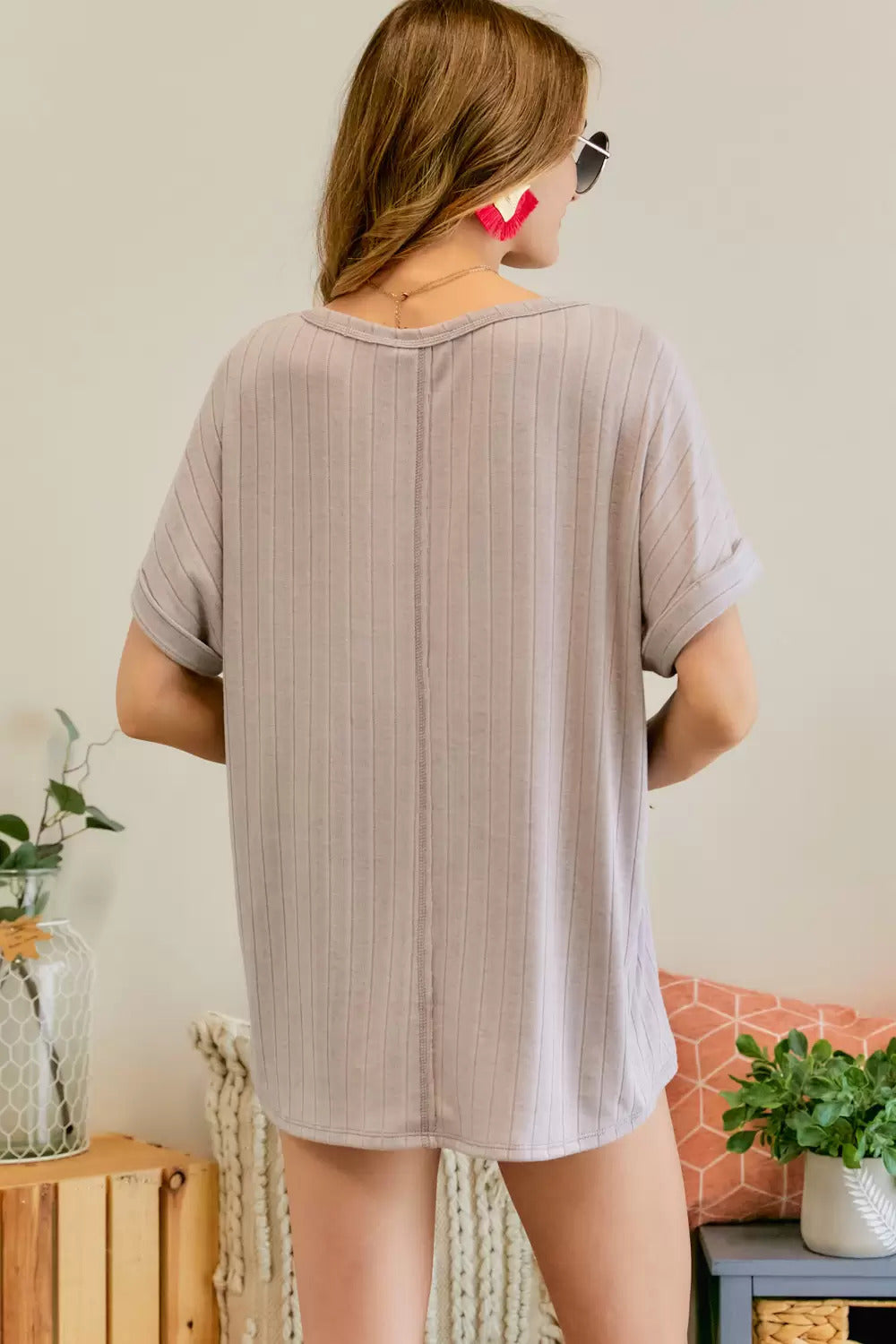 Adora Boat Neck Short Sleeve Loose Fit Top In Lavender-Short Sleeves-Adora-Deja Nu Boutique, Women's Fashion Boutique in Lampasas, Texas