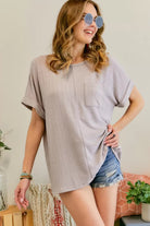 Adora Boat Neck Short Sleeve Loose Fit Top In Lavender-Short Sleeves-Adora-Deja Nu Boutique, Women's Fashion Boutique in Lampasas, Texas