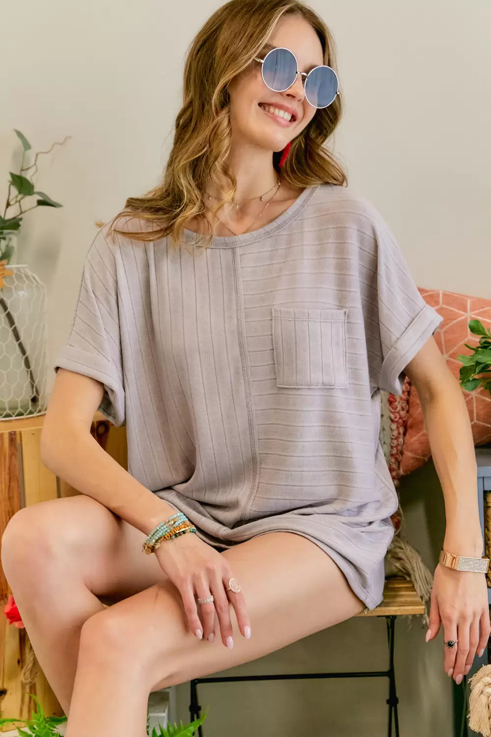 Adora Boat Neck Short Sleeve Loose Fit Top In Lavender-Short Sleeves-Adora-Deja Nu Boutique, Women's Fashion Boutique in Lampasas, Texas