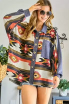 Adora Charcoal Grey Aztec Button Down Shacket-Shackets-Adora-Deja Nu Boutique, Women's Fashion Boutique in Lampasas, Texas