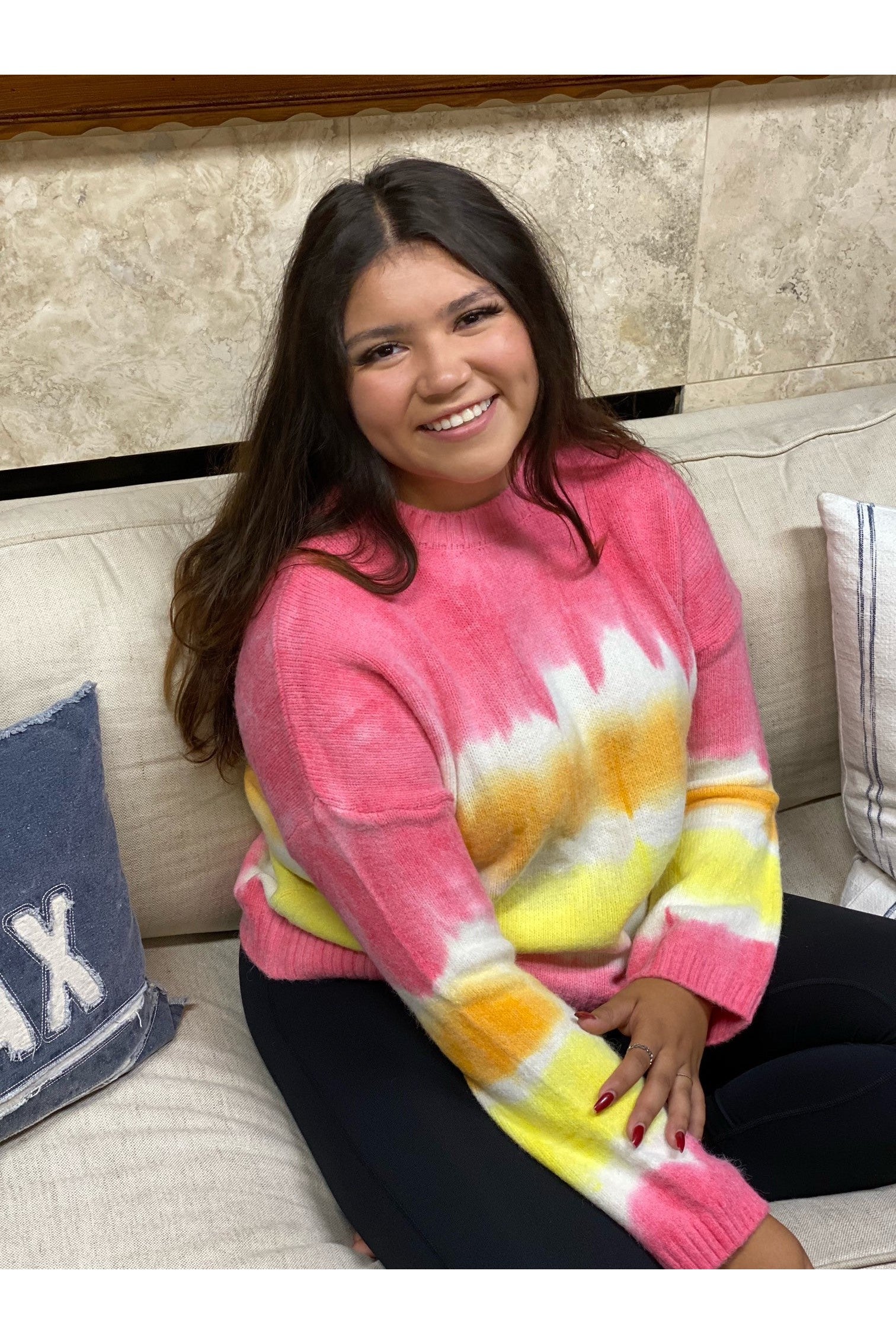 Adora Hot Pink Multi Colored Tie Dye Sweater-Sweaters-Adora-Deja Nu Boutique, Women's Fashion Boutique in Lampasas, Texas