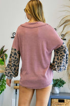 Adora Mauve Grey And Leopard Print V Neck Pullover Sweater-Sweaters-Adora-Deja Nu Boutique, Women's Fashion Boutique in Lampasas, Texas