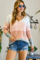 Adora Multi Color Block Fuzzy Knit Sweater-Sweaters-Adora-Deja Nu Boutique, Women's Fashion Boutique in Lampasas, Texas