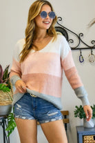 Adora Multi Color Block Fuzzy Knit Sweater-Sweaters-Adora-Deja Nu Boutique, Women's Fashion Boutique in Lampasas, Texas