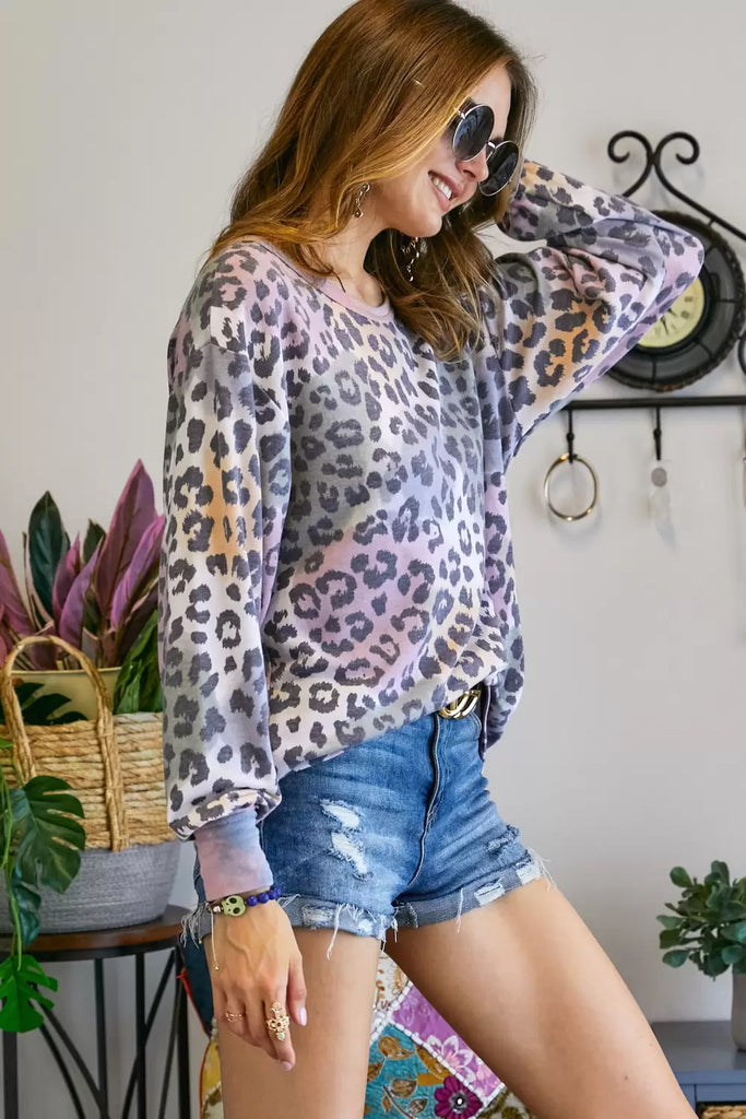 Adora Olive Mauve Leopard Print Tunic Top-Tunics-Adora-Deja Nu Boutique, Women's Fashion Boutique in Lampasas, Texas