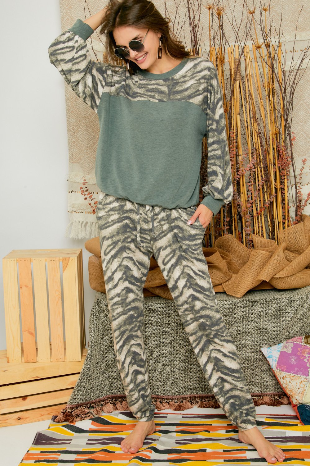 Adora Olive Zebra Lounge Pants-Athleisurewear-Adora-Deja Nu Boutique, Women's Fashion Boutique in Lampasas, Texas