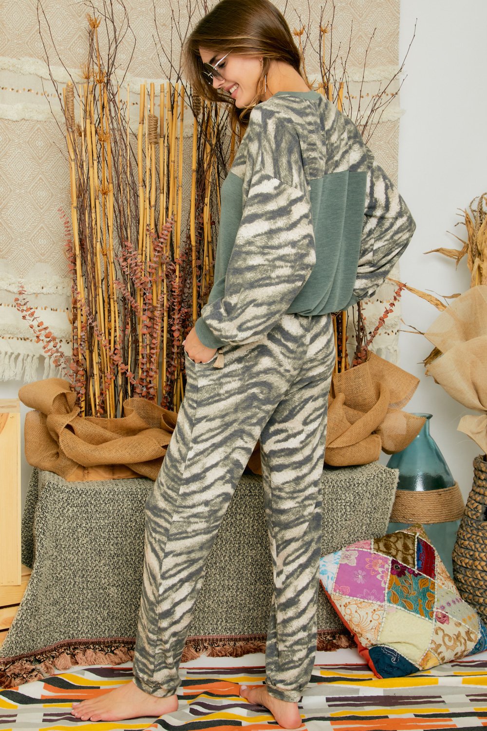 Adora Olive Zebra Lounge Pants-Athleisurewear-Adora-Deja Nu Boutique, Women's Fashion Boutique in Lampasas, Texas