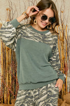 Adora Olive Zebra Lounge Top-Lounge Wear-Adora-Deja Nu Boutique, Women's Fashion Boutique in Lampasas, Texas