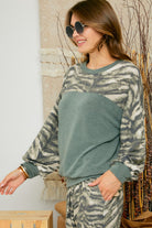 Adora Olive Zebra Lounge Top-Lounge Wear-Adora-Deja Nu Boutique, Women's Fashion Boutique in Lampasas, Texas