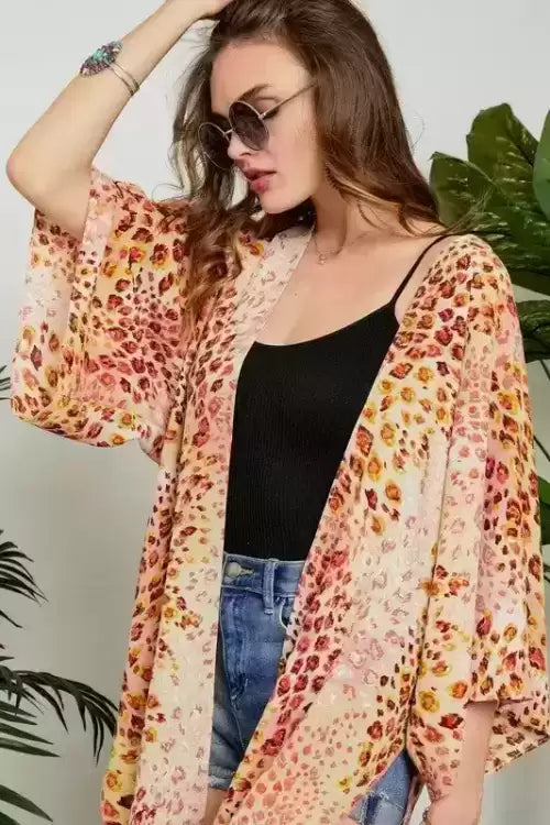 Adora Open Front Leopard Print Kimono Plus-Curvy/Plus Outerwear-Adora-Deja Nu Boutique, Women's Fashion Boutique in Lampasas, Texas