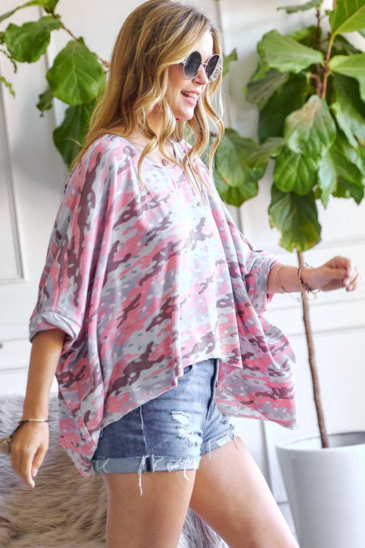 Adora Pink Camouflage Loose Tee-Short Sleeves-Adora-Deja Nu Boutique, Women's Fashion Boutique in Lampasas, Texas