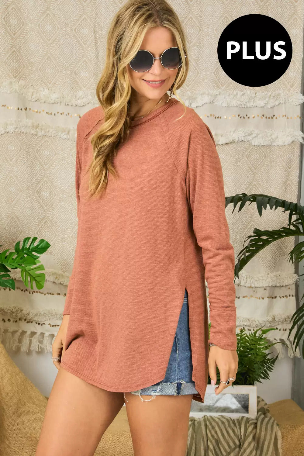 Adora Plus Crew Neck Long Sleeve Top-Curvy/Plus Basics-Adora-Deja Nu Boutique, Women's Fashion Boutique in Lampasas, Texas