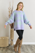 Adora Sage And Blue Check Tunic Sweater-Tunics-Adora-Deja Nu Boutique, Women's Fashion Boutique in Lampasas, Texas