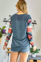 Adora Teal Aztec V Neck Long Sleeve Top-Long Sleeves-Adora-Deja Nu Boutique, Women's Fashion Boutique in Lampasas, Texas