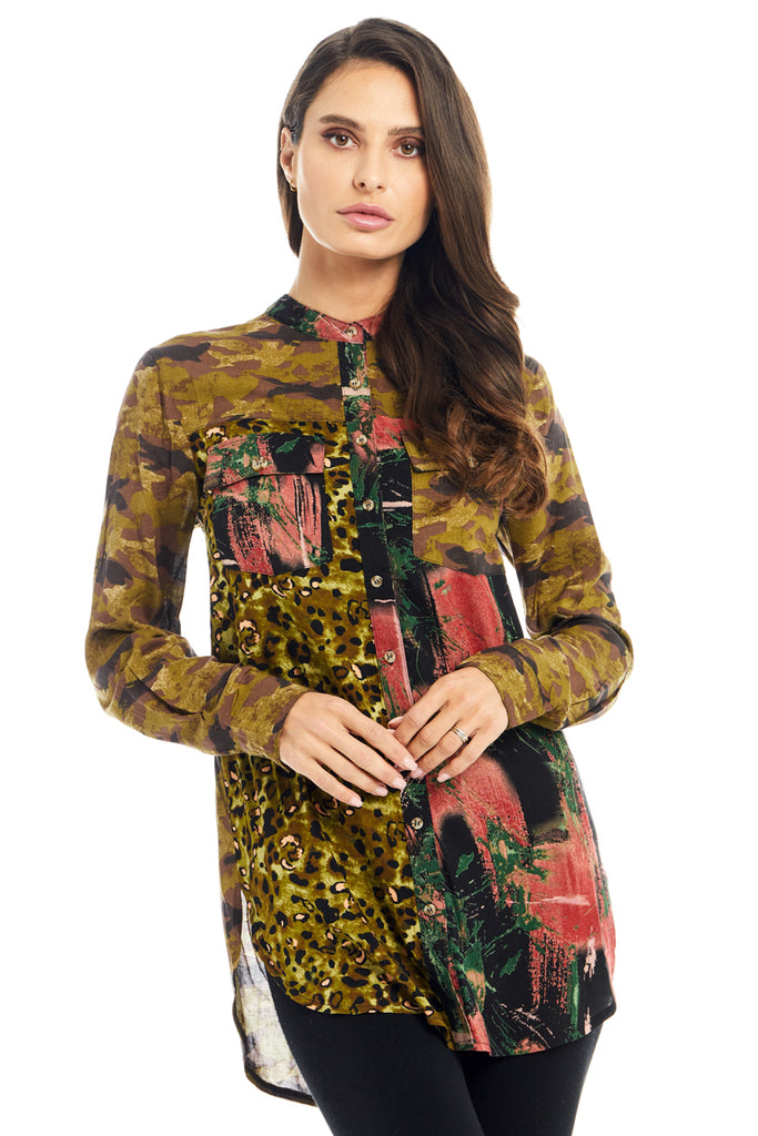 Adore Camouflage Faux Leopard Button Front Shirt-Tops-Adore-Deja Nu Boutique, Women's Fashion Boutique in Lampasas, Texas