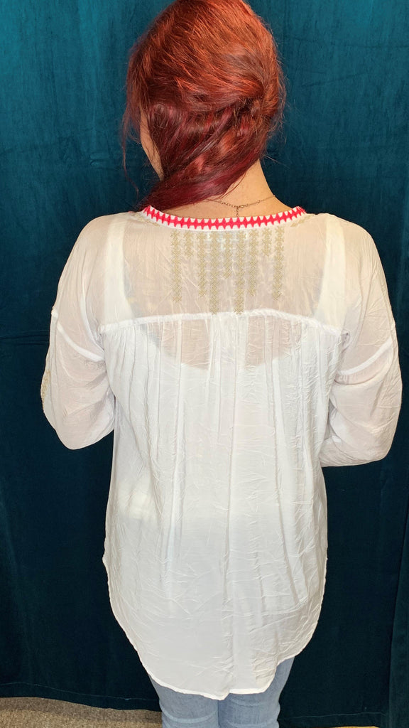 Adore White Multi Colored Dragonfly Embroidery Tunic-Tunics-Adore-Deja Nu Boutique, Women's Fashion Boutique in Lampasas, Texas