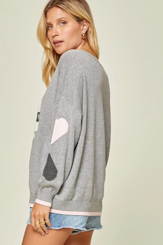 Andree By Unit Heather Grey Heart Sweater-Graphic Sweaters-Andree By Unit-Deja Nu Boutique, Women's Fashion Boutique in Lampasas, Texas