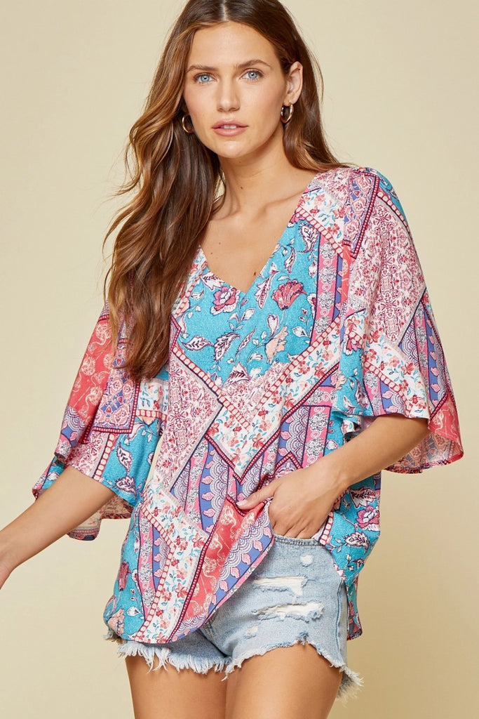Andree By Unit Patchwork Print Plus Tunic-Curvy/Plus Tops-Andree By Unit-Deja Nu Boutique, Women's Fashion Boutique in Lampasas, Texas