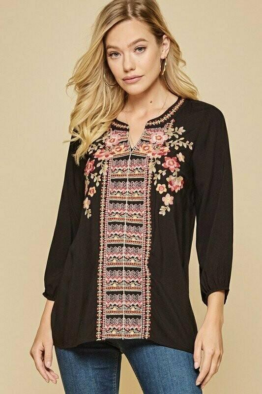Andree By Unit Tunic Embroidery Top-Tunics-Andree By Unit-Deja Nu Boutique, Women's Fashion Boutique in Lampasas, Texas