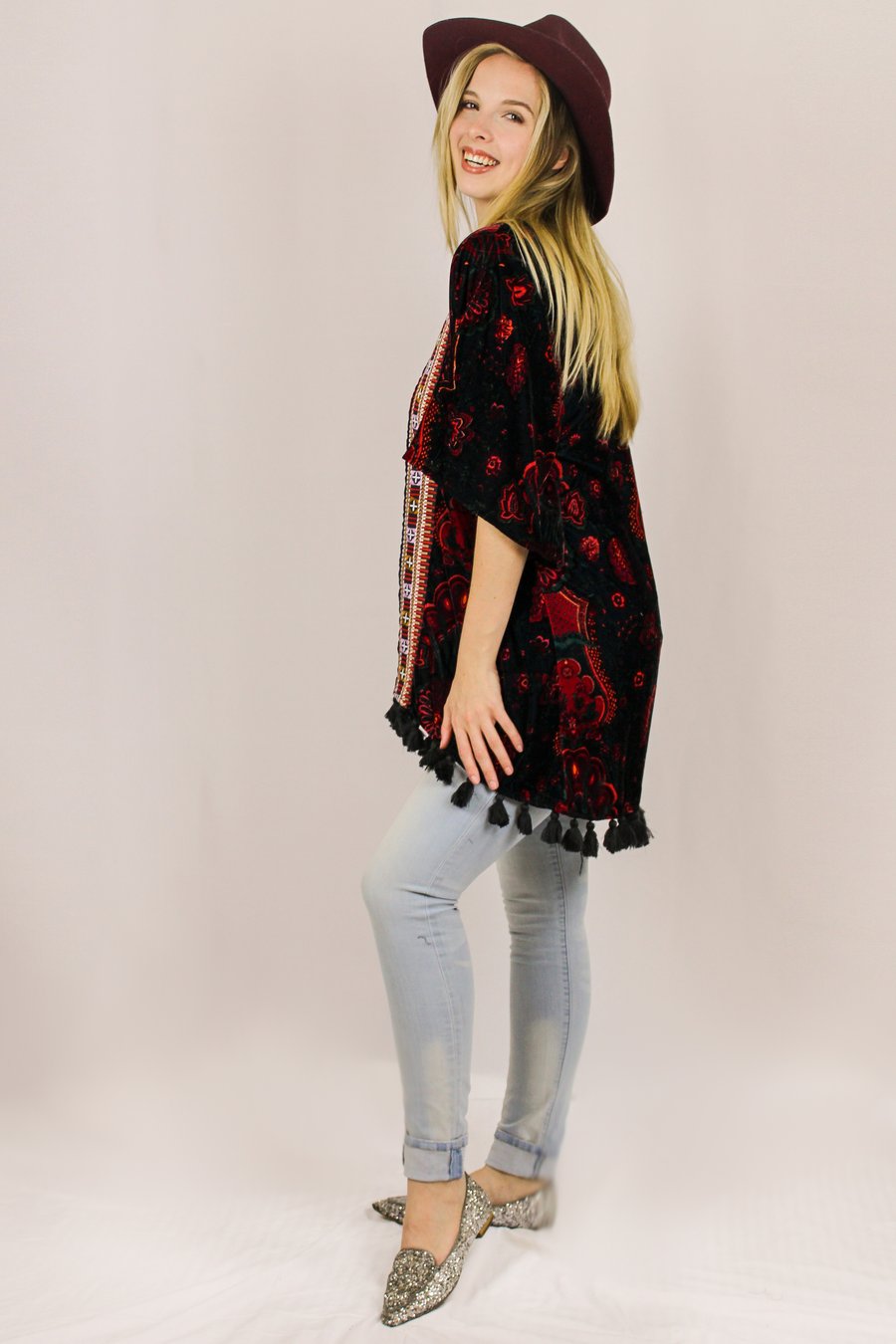 Avani del amour Velvet Burnout Kimono-Cardigans & Kimonos-Avani del amour-Deja Nu Boutique, Women's Fashion Boutique in Lampasas, Texas