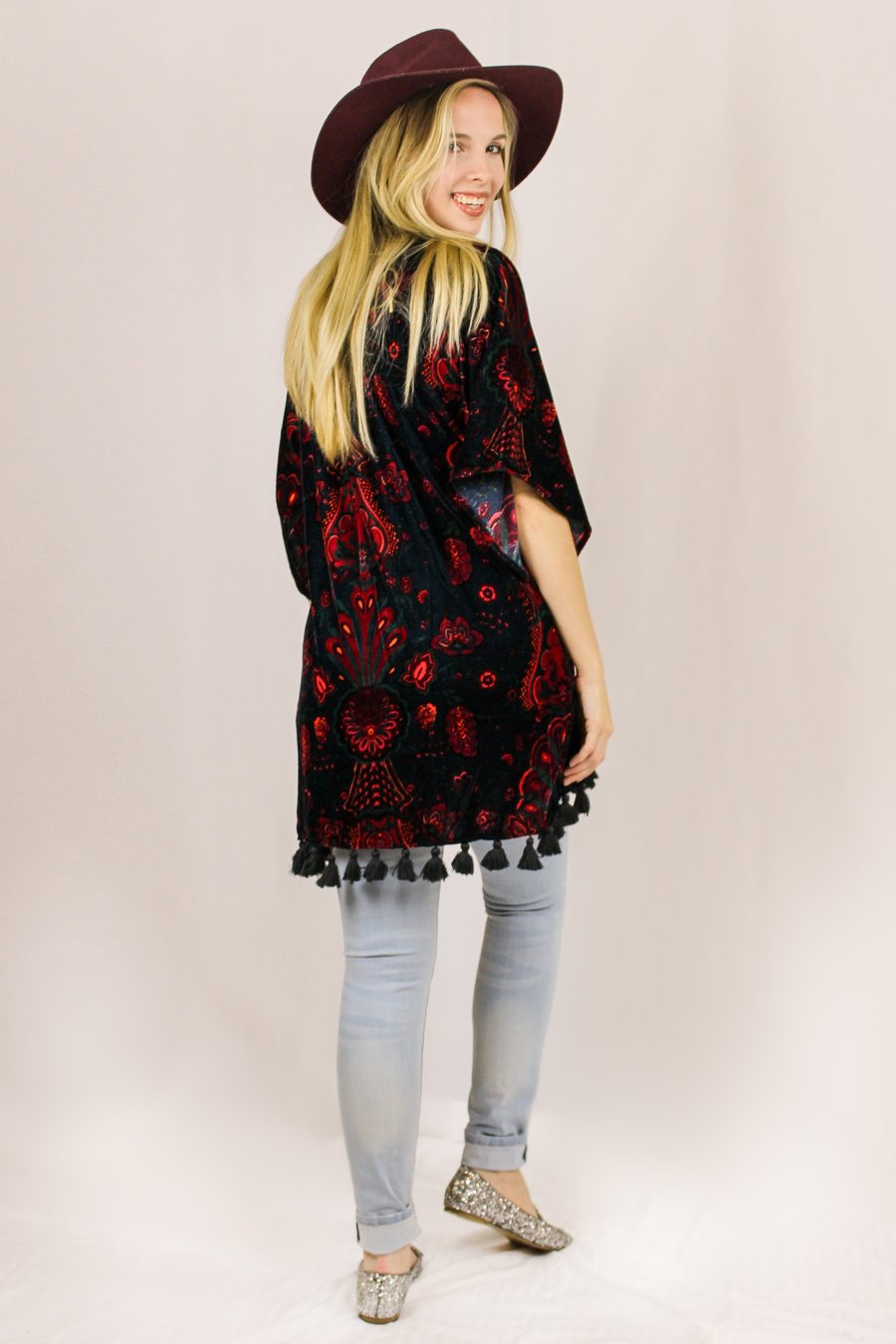 Avani del amour Velvet Burnout Kimono-Cardigans & Kimonos-Avani del amour-Deja Nu Boutique, Women's Fashion Boutique in Lampasas, Texas