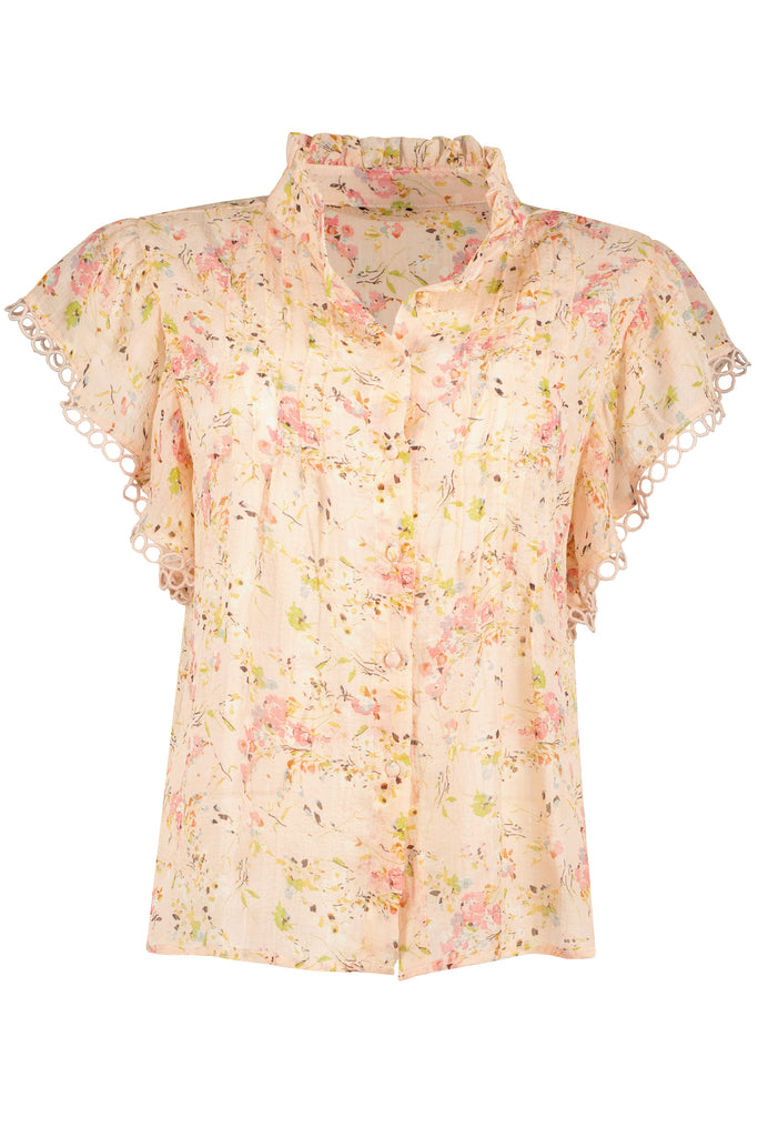 Bishop And Young Good Vibrations Gabrielle Flutter Sleeve Top In Romance Print-Short Sleeves-Bishop And Young-Deja Nu Boutique, Women's Fashion Boutique in Lampasas, Texas