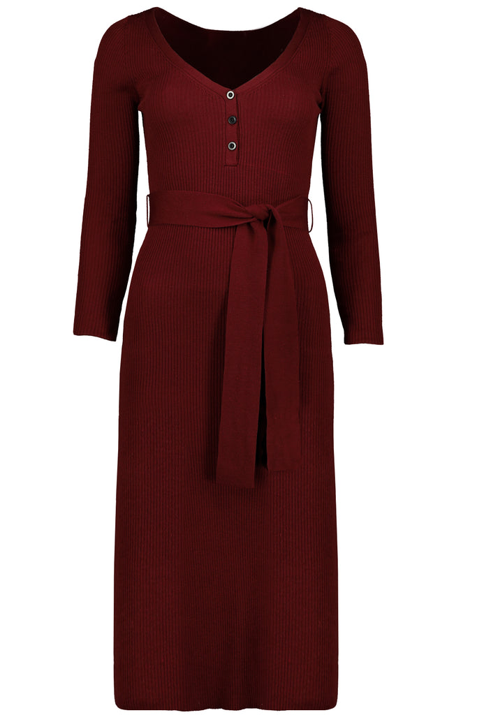 Bishop And Young Poetry In Motion Henley Sweater Dress In Currant-Midi Dresses-Bishop And Young-Deja Nu Boutique, Women's Fashion Boutique in Lampasas, Texas