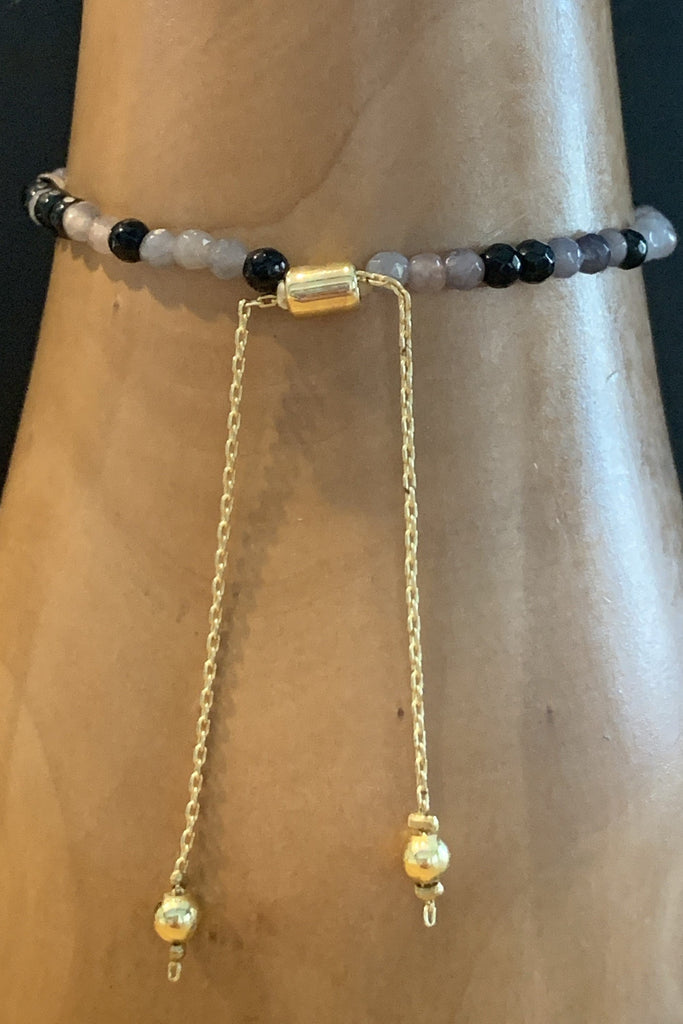 Black And Grey Crystal Bracelet With Center Black Charm-Bracelets-Deja Nu-Deja Nu Boutique, Women's Fashion Boutique in Lampasas, Texas