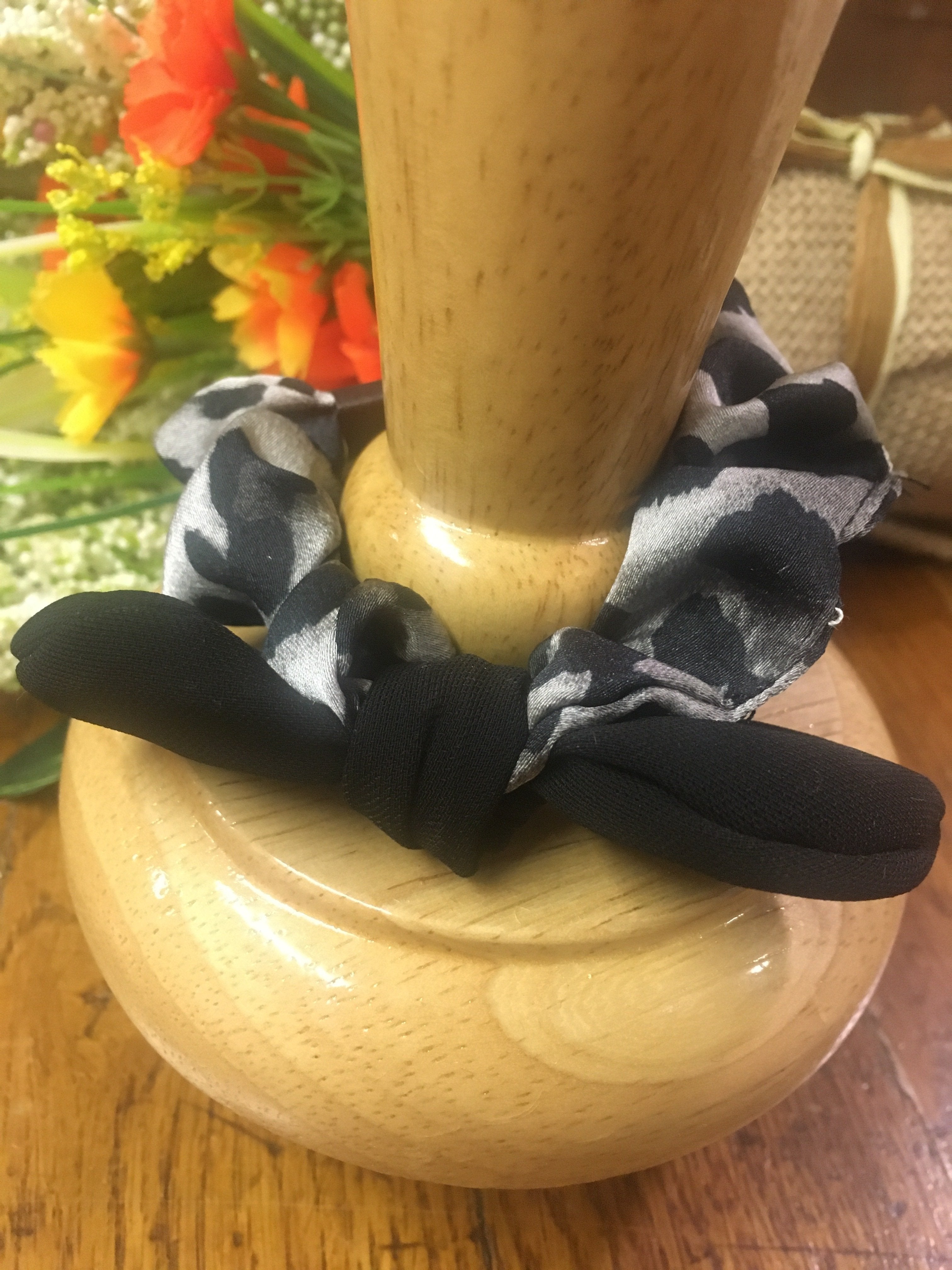 Black Leopard Bow Scrunchie-Scrunchies & Headbands-Deja Nu Tx-Deja Nu Boutique, Women's Fashion Boutique in Lampasas, Texas