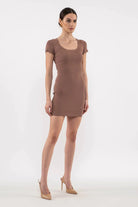 Blu Pepper Scallop Edge Knit Mini Dress In Mocha-Dresses-Blu Pepper-Deja Nu Boutique, Women's Fashion Boutique in Lampasas, Texas