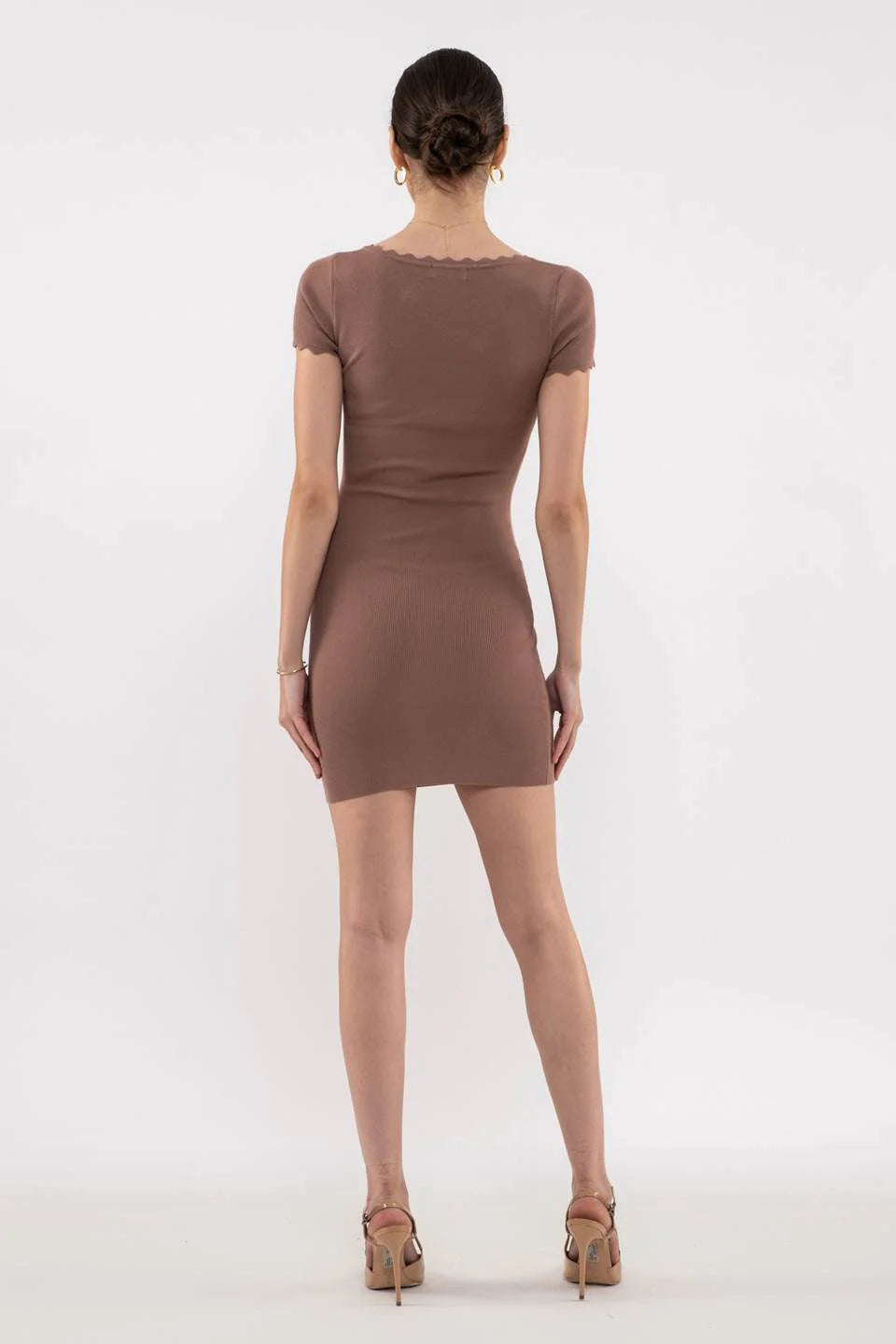 Blu Pepper Scallop Edge Knit Mini Dress In Mocha-Dresses-Blu Pepper-Deja Nu Boutique, Women's Fashion Boutique in Lampasas, Texas