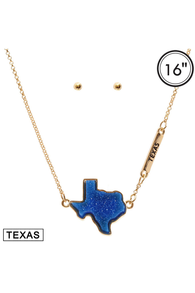 Blue Druzy Texas Pendant Necklace Set.-Necklaces-Deja Nu-Deja Nu Boutique, Women's Fashion Boutique in Lampasas, Texas